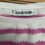 Casualcode Women's White Pink Striped Knit Top Short Sleeve Crew Neck Casual Size L Photo 2
