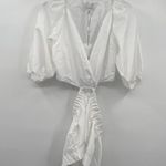 Something Navy White Wrap Blouse Statement Sleeve Women Size Small NEW Photo 0