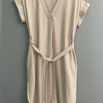 fab'rik Cottagecore  Cream Linen Blend Belted Side Split Beachy Lagenlook Dress Photo 4