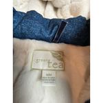 Green Tea  Women's Denim Look Puffer Vest Hooded Faux Fur Trim Medium Photo 3