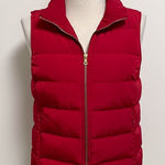 Talbots Red Puffer Sleeveless Zip Up Vest Small Duck Down Feathers Pockets Photo 0