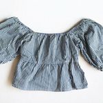 Anthropologie Sim & Sam  Blue White Stripe Smock Baby Doll Peplum Top Size Small Photo 0