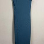 Michael Stars  Lucinda Ribbed Midi Dress Women's Small Blue Tank Ruched Slit NWOT Photo 8
