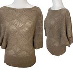 Cache Luxe Cashmere Sweater Y2k Dolman Crochet Knit Metallic Champagne XS Photo 1