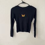 Brandy Melville  Black Stretch Embroidered Monarch Butterfly Long Sleeve OS Photo 3