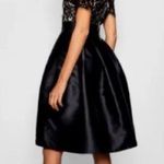 Lucy Wang Fay Eyelash Lace Taffeta Pleated Skater structured skirt Short Sleeve V-Neck Dress Sz XL Photo 0