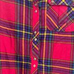 Pink Blue plaid Button Down flannel Shirt M women’s colorful casual fall bright Size M Photo 10