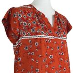 Liz Claiborne  Women’s Blouse V-neck Short Sleeves Orange White Floral Size Large Photo 5