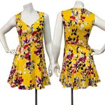 French Connection Women's Yellow Floral A Line Mini Dress Size 0 VNeck Micro Photo 1