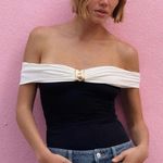 ZARA  NWT white & black off shoulder gold appliqué detail stretchy bodysuit Photo 0