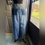 Lucky Brand Vintage 2001 distressed contrast button fly denim maxi skirt, size 8 Photo 1
