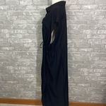 Old Navy Black Double Pocket Midi Dress Notched Collar Cap Sleeve Photo 2