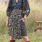 Sundance  Livie Embroidered Black Blue Peasant Boho Dress size PXXS Photo 0