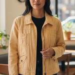 J.Jill  Petite Yellow Linen Blend Zip Up Utility Jacket Women LP Photo 0