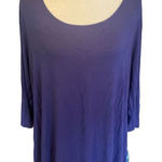 Rose + Olive  Women's Scoop Neck Top Striped Button 3/4 Sleeve Shirt Blue Size XL Photo 0