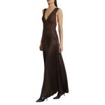NWT Ronny Kobo Silk Charmeuse & Lace Maxi Dress Size XL Brown Photo 10