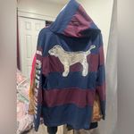 PINK - Victoria's Secret  Striped Dog Hoodie - Navy & Burgundy Photo 3
