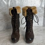 Sam Edelman  Winsford Brown Leather Lace Up Clogs Fur Booties Size 6.5M festival Photo 2
