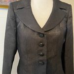 Le Suit Black Croc Embossed Blazer Fitted Jacket Business Preppy Academia Clean Photo 2