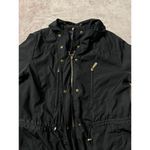 Vince Camuto Black Hooded Parka Jacket Quilted Cinch Waist Long Coat Size M Photo 2