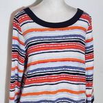 kim rogers  Stripe Boatneck Tee Size Large Preppy Red and Blue Stripe Top Photo 2