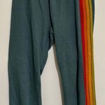 Aviator Nation Turquoise Sweatpants With Rainbow Stripe-Size Large Photo 0