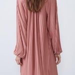 ZARA  Pleated Long Sleeve Tie-Neck Mini Dress in Dusty Rose Pink Bloggers Fave, M Photo 13