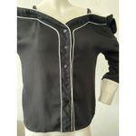 AXAX Black Off The Shoulder Top Size S Contrast Trim White Cuffs Button Front Photo 2