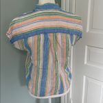Talbots Multicolor Striped Button Down Shirt Tie Front Linen XS Photo 2