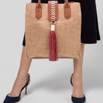Badgley Mischka Large Straw & Leather Tote Tan / Red Trim Photo 0