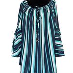 Speed Limit Blouse Womens 3X Blue Teal White Stripe Ruffles Sleeve Sheer NWT Photo 0