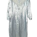 Vintage Nicole Nightgown Long Sleeve Satin Shiny Blue Size L Floral Lace Union Size L Photo 0