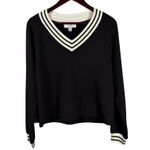 Magaschoni  Black Varsity V-Neck Sweatshirt Modal Blend Size M Athletic Preppy Photo 0