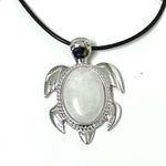 White Jade Natural Gemstone Turtle Pendant Necklace Healing Gemstone Silver Photo 0