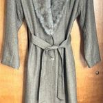 Vintage Eric Ryan Full Length Trench Like Coat With Detachable Fur Collar Large Photo 0