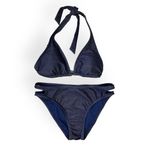 Sand Castle Dark Blue Denim Cutout Halter Neck Bikini Set Size L Photo 3