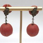 Vintage Pink Thread Wrapped Bauble Ball Drop Dangle Earrings Clip On Photo 3