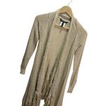 BCBG MAXAZRIA Women’s Sweater Open Front Cardigan BoHo Fringed Beige XXS Photo 2