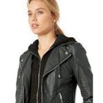 Guess ππ Faux Leather Hooded Moto Jacket Zip Front Scuba ~ Hunter Green XL NWT Photo 0