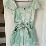 Alice + Olivia  Jeans Tie Dye Denim Mini Dress in Green and White Photo 0
