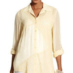Chico's  Shirt Women 2X Yellow Embroidered Mix Maya Asymmetric Button‎ Down Flowy Photo 0