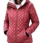 Womens XL Faux Sherpa Lined Quilted Puffer Jacket Rose Orange Pink Winter Coat Photo 0