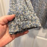 Suzanne Betro Tunic Top Womens Size 1X Tie Neck Ditsy Floral Print Boho Blue Photo 4