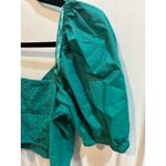 Sim & Sam  Women's Green Puff Sleeve Smocked Square Neck Crop Top - Size L Photo 5