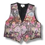 Vintage 90s Tapestry Vest Bold Floral Jacquard Adjustable Back Large Waistcoat Black Photo 10