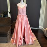 Women’s Pink Spaghetti Strap FullLength Leg Slit Formal Party Prom Dress Size 10 Photo 2
