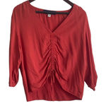 Blue Rain Women Top L Orange Tencel 3/4 Ruched Tie Front and Sleeve Boho Indie Photo 0