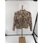 ANTHRACITE BROWN WHITE PRINT BUTTON FRONT LONG SLEEVE JACKET Women’s Size 8 Photo 7