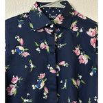 CHAPS  Womens Floral Print Button Down Shirt M Navy Blue Classic Preppy Feminine Photo 9