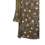 Entro  Women's Top Floral Sheer Lace Cold Shoulder Flare Sleeves Green/Pink Small Photo 6